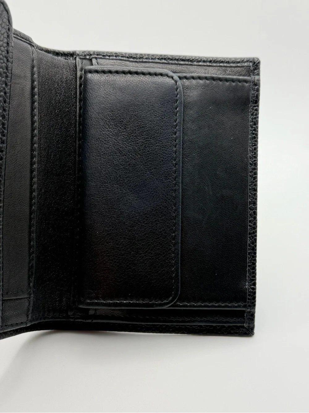 CHANEL Black Caviar Leather Compact Trifold Wallet